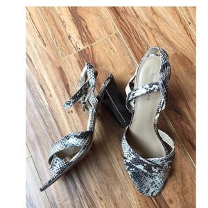 Leather Snake Skin Brown Block Heels